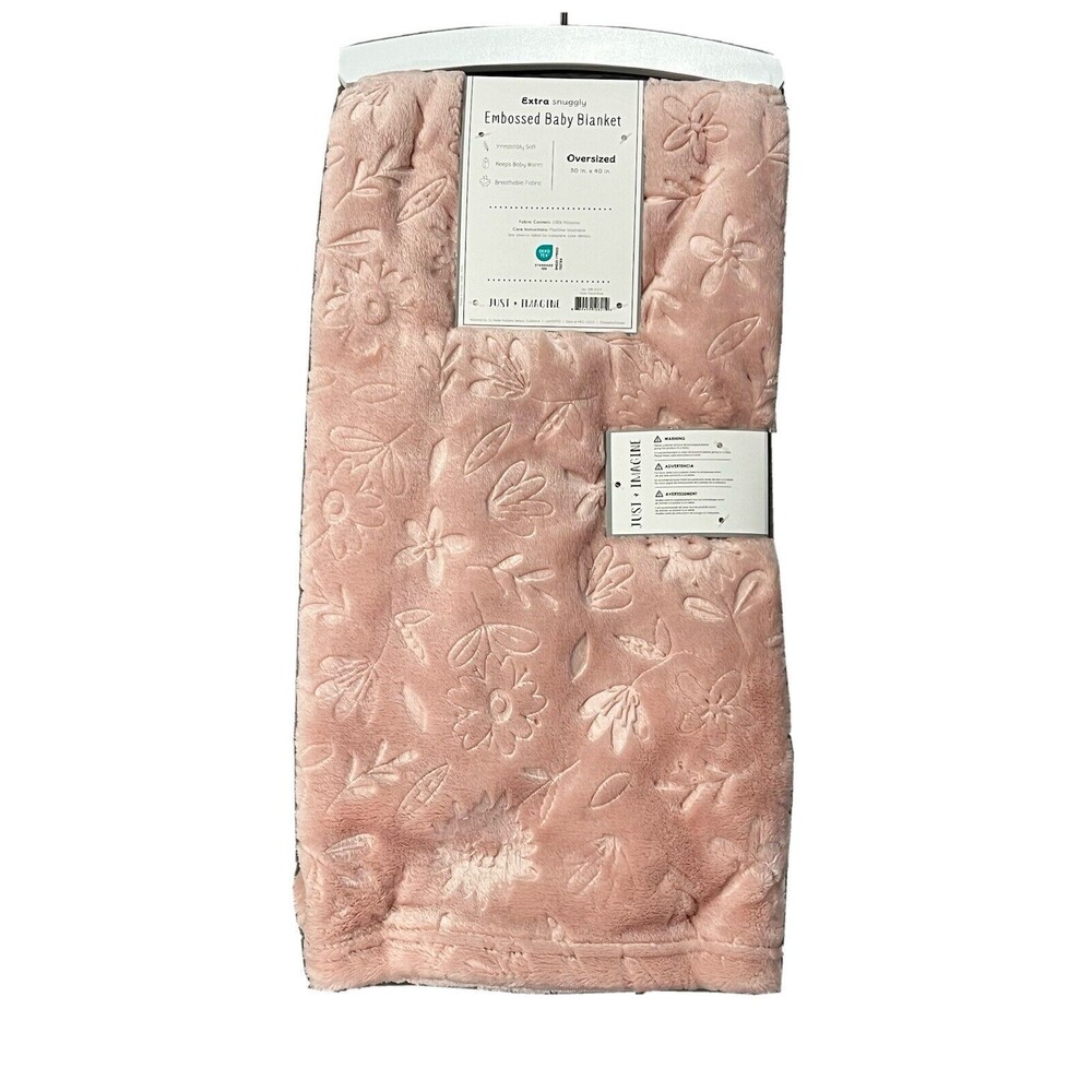 JUST IMAGINE Flowers Embossed Baby Girl Blanket  Pink Soft Fleece New